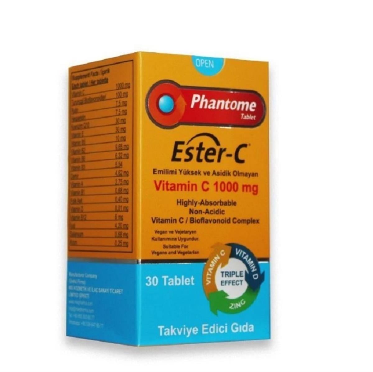 PHANTOME Phantome Ester-C Vitamin C 1000 mg Çinko Vitamin D 30 Tablet