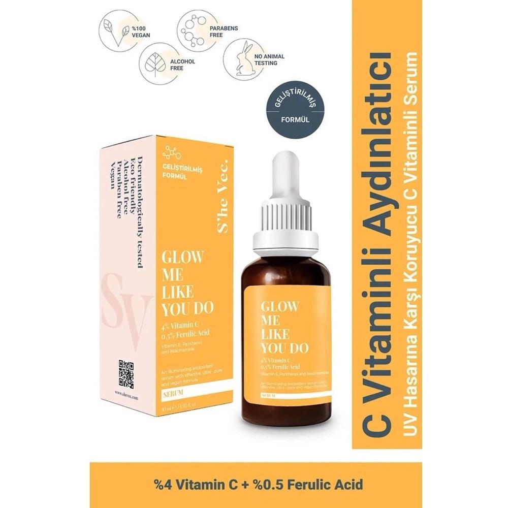She Vec She Vec Glow Me Like You Do Antioksidan Kompleksi İle Cildi Yaşlanma Faktörlerinden Koruyan C Ferulik Serum 30 ml