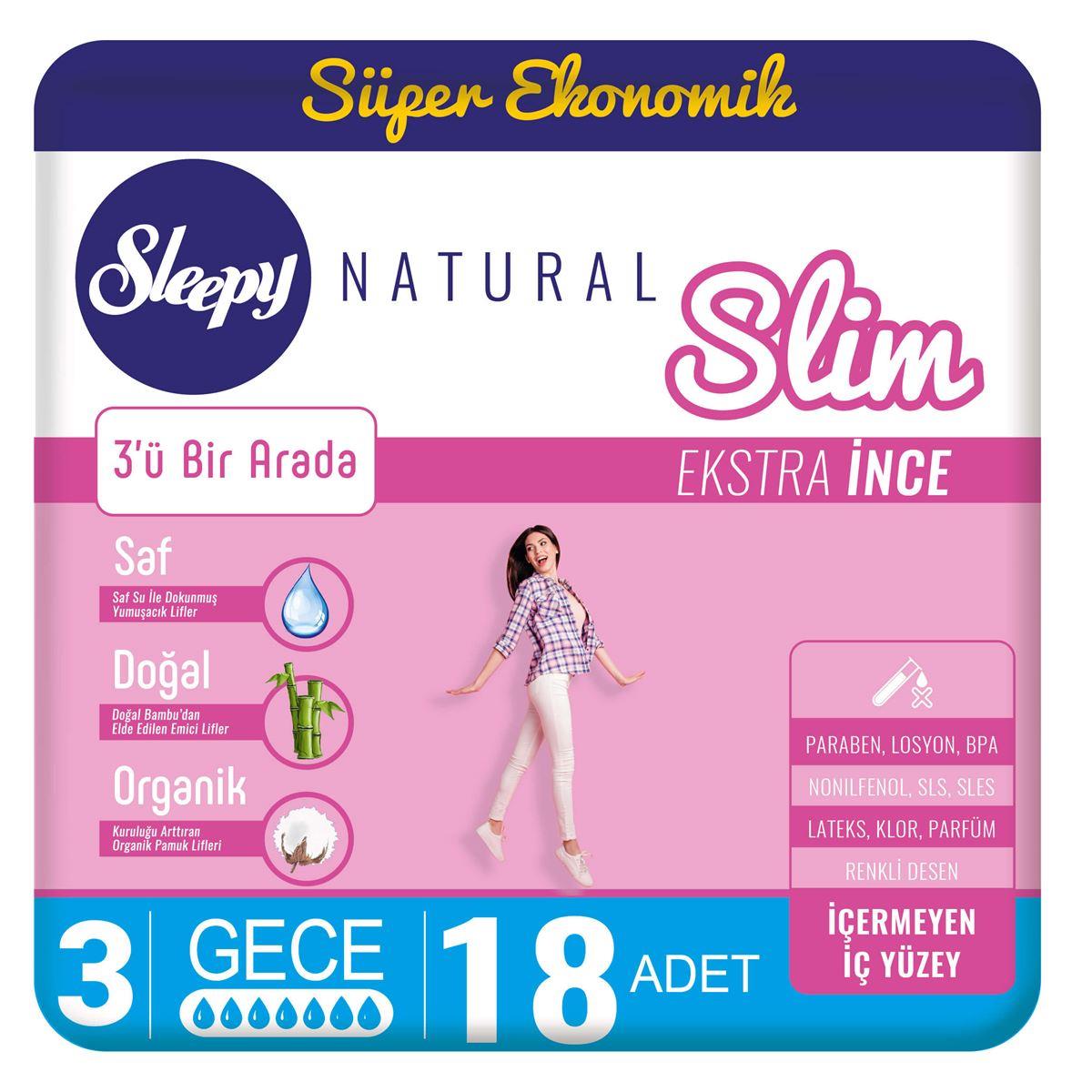 Sleepy Sleepy Natural Slim İnce Ped Gece 18'li