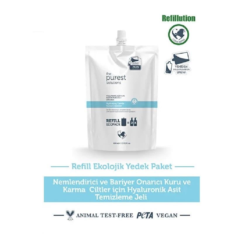 The Purest The Purest Solutions Hyaluronik Asit Temizleme Jeli Ekolojik Yedek Paket Kuru Karma Ciltler İçin Nemlendirici ve Bariyer Onarıcı Refill 400 ml