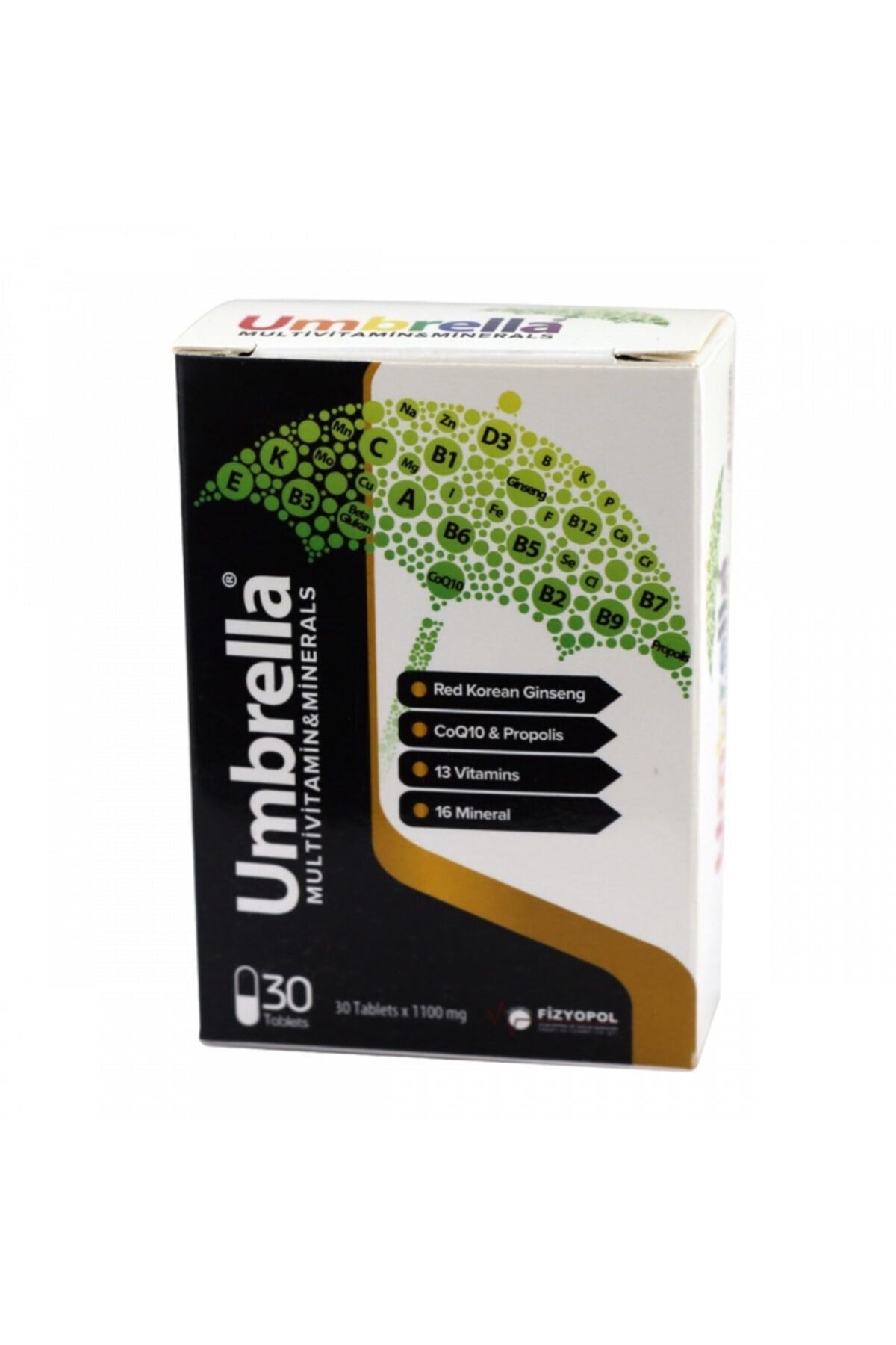 UMBRELLA Umbrella Ginseng & Propolis & Koenzim Q10 & 13 Vitamin & 16 Mineral & Betaglukan 30 Kapsül