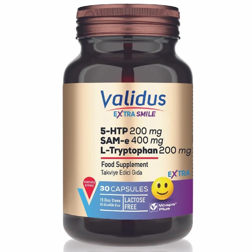 Validus Validus Extra Smile 5HTP 200 mg + L-Tryptophan 200 mg + Sam 400 mg 30 Kapsül