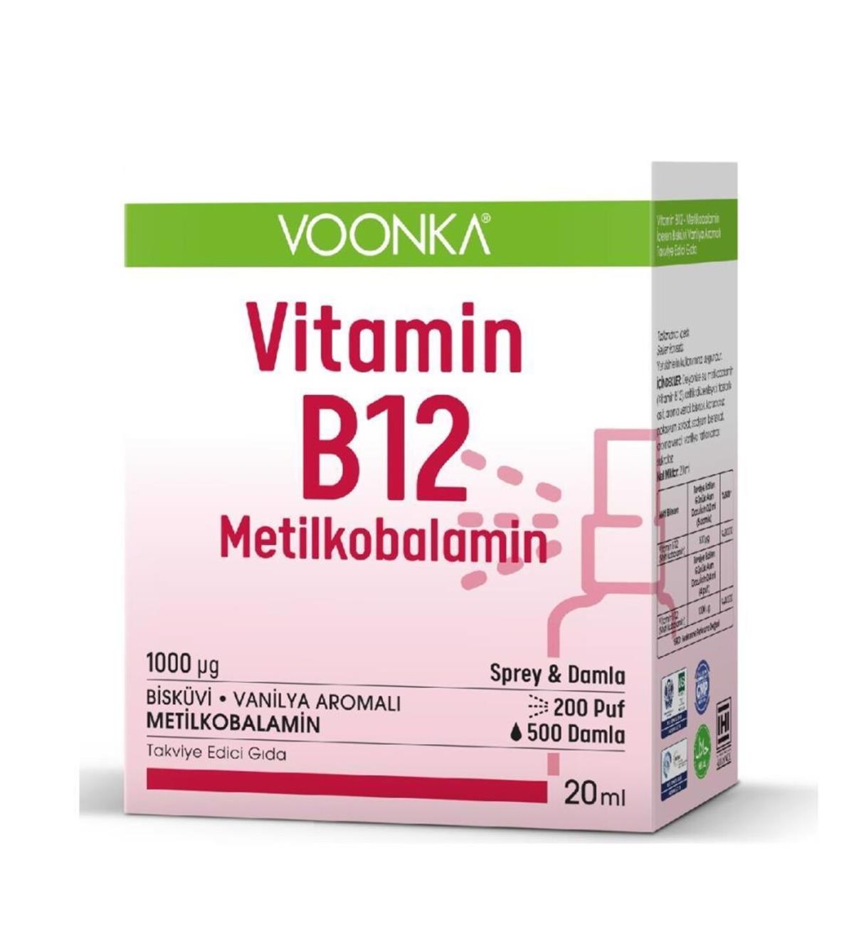 VOONKA Voonka B12 Metilkobalamin Sprey & Damla 20 ml