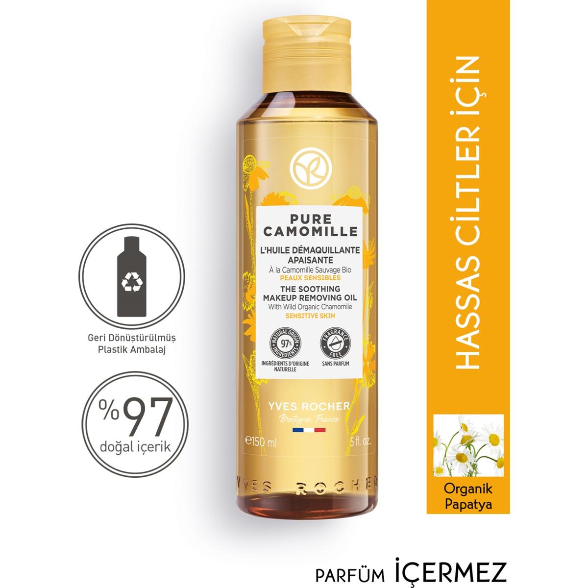 Yves Rocher Yves Rocher Sensitive Camomille Yatıştırıcı Yüz Yıkama ve Makyaj Temizleme Yağı 150 ml