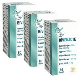 Kuazar İlaç Bivenacte Cüce Palmiye (Saw Palmetto), Pygeum  60 Tablet - 3'lü