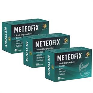 Kuazar İlaç Meteofix Propil Oligopeptidaz, Amilaz, Lipaz, Proteaj, Selülaz, Bromelain, Zencefil Sindirim Enzimler 40 Kapsül - 3'lü