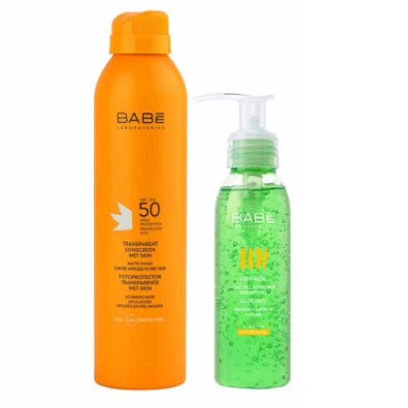 Babe Babe Transparan Sunscreen Wet Skin SPF50 200 ml + Aloe Vera Gel 90 ml