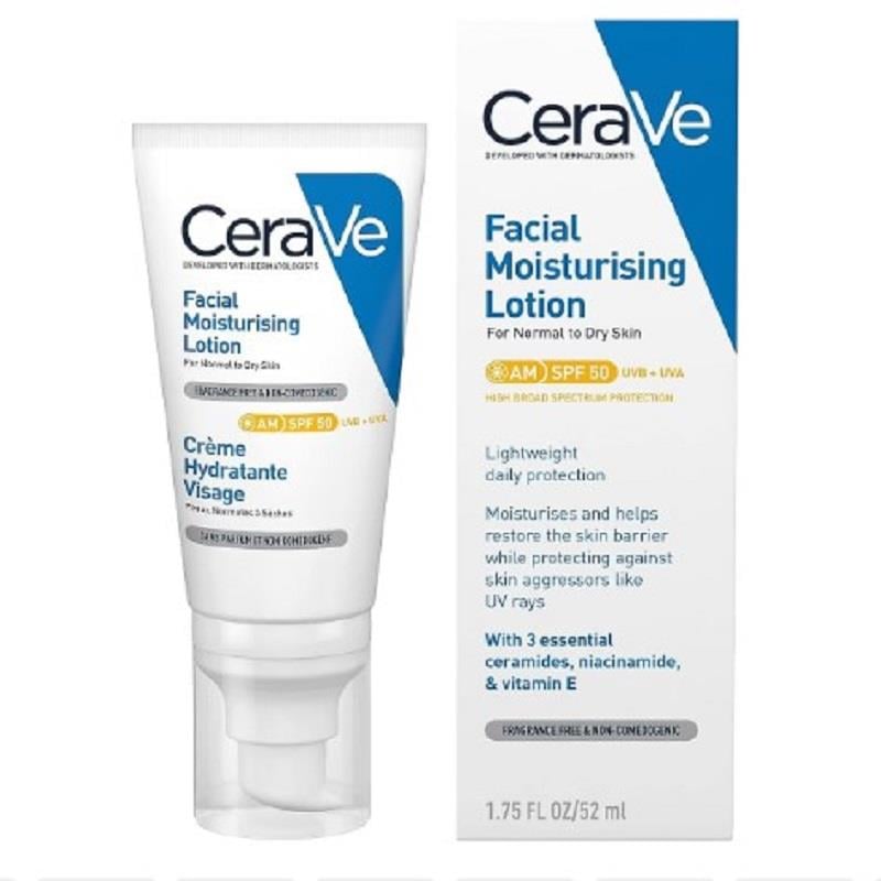 Cerave Cerave Yüz Nemlendirici Krem Normal ve Kuruya Dönük Ciltler İçin SPF50 52 ml