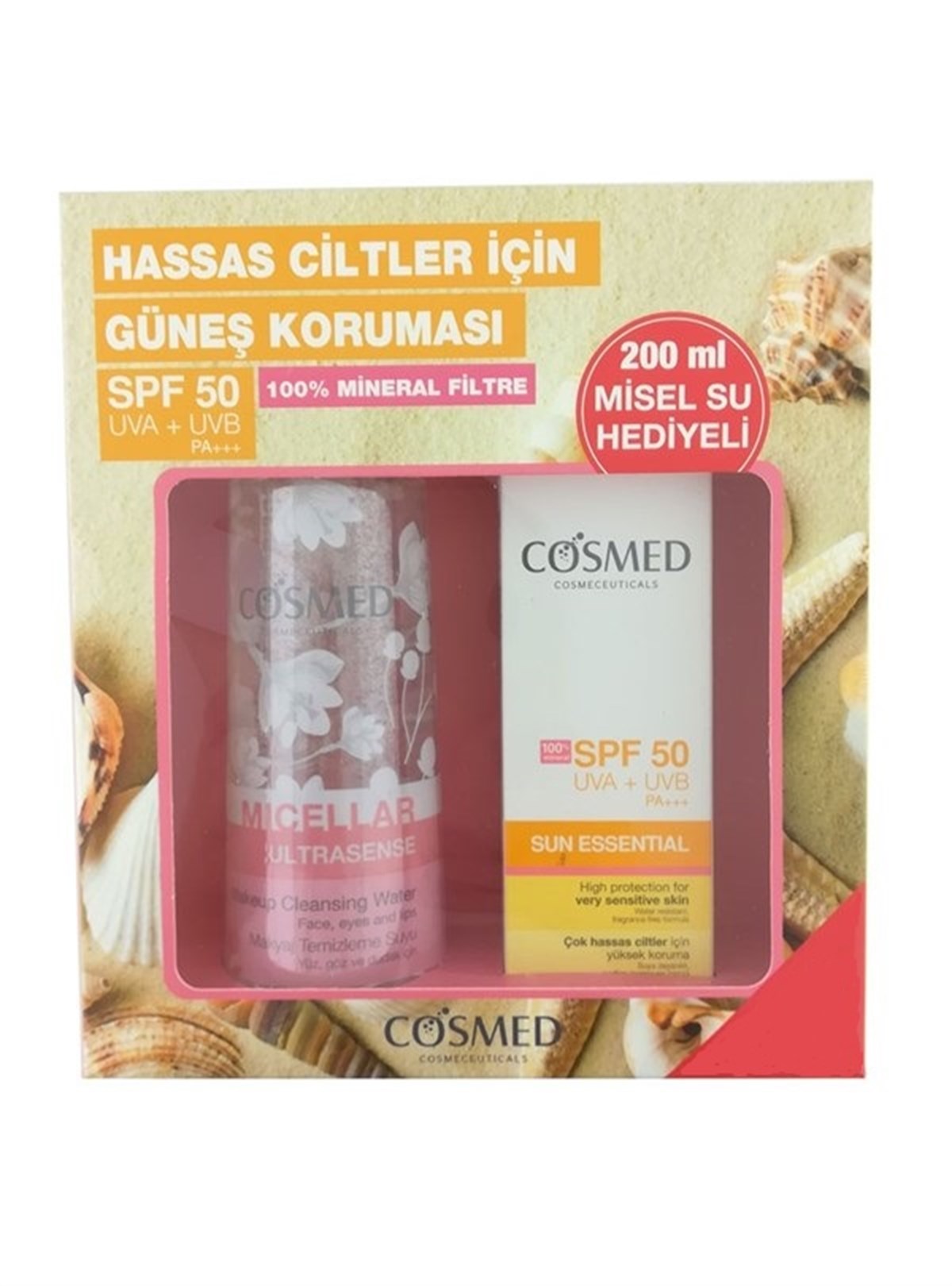 Cosmed Cosmed Hassas Ciltler İçin Güneş Koruması SPF50+ 50 ml + Misel Su 200 ml Hediyeli