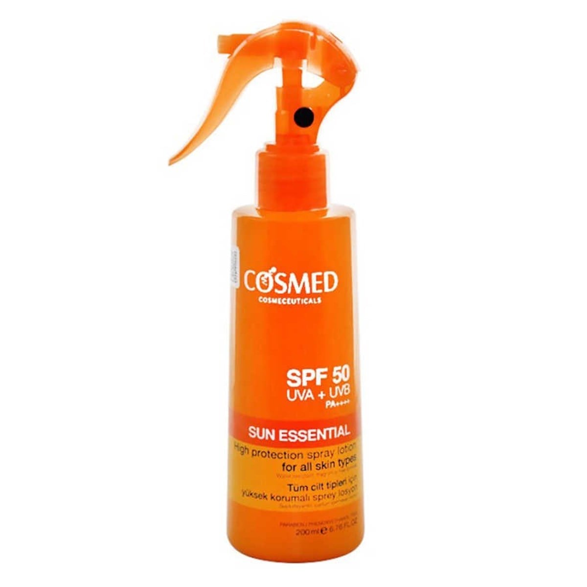 Cosmed Cosmed Tüm Cilt Tipleri için Yüksek Korumalı Sprey Losyon SPF 50 200 Ml & 100 ml Keratin Sprey Hediyeli