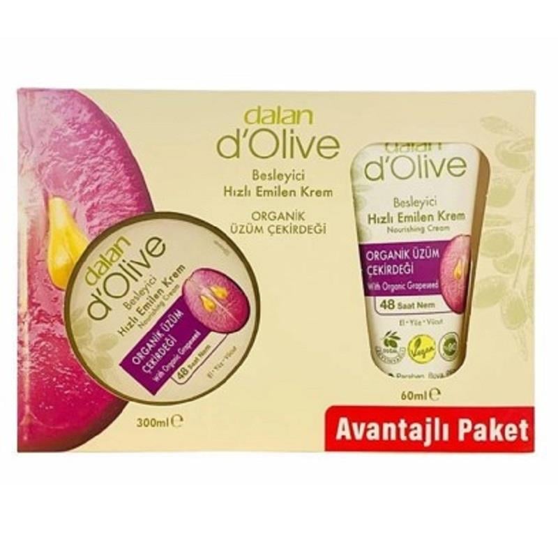Dalan Dalan D'Olive Organik Üzüm Çekirdeği Besleyici Hızlı Emilen Krem Kavanoz 300 ml + Tüp 60 ml