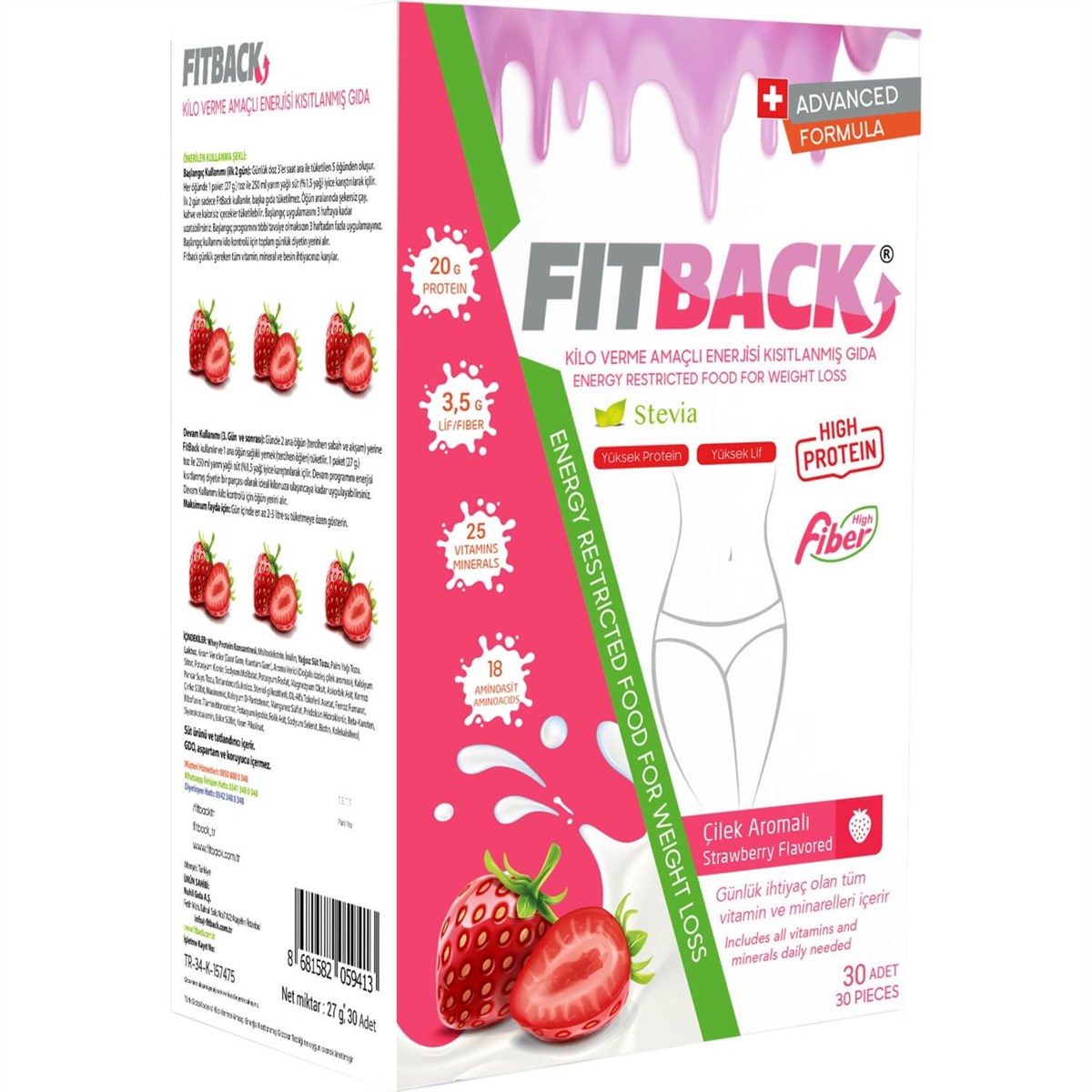 Fitback Fitback Kalorisi Azaltılmış Gıda 30 Saşe x 27 gr - Çilekli
