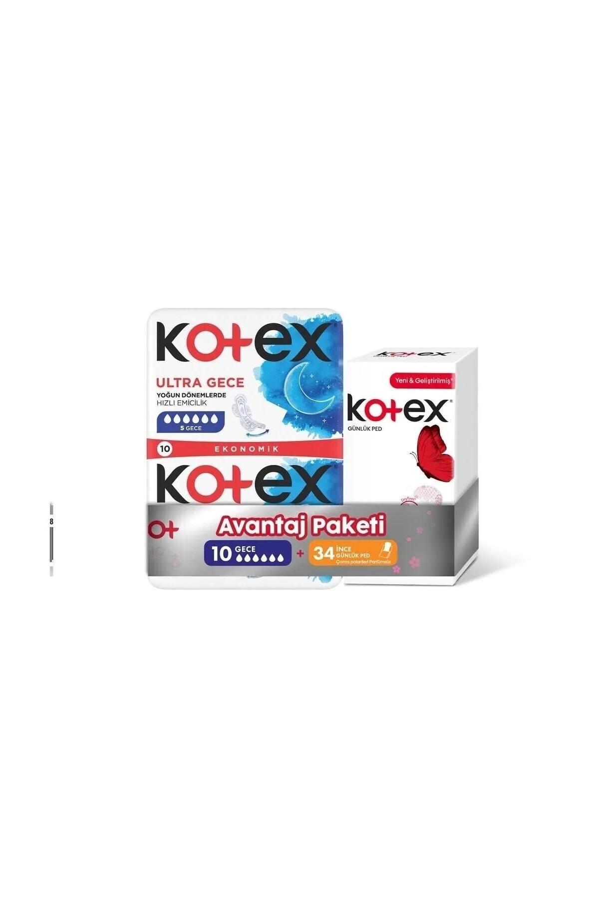 Kotex Kotex Ultra Gece Ped 10'lu + Günlük Ped Parfümsüz 34'lü