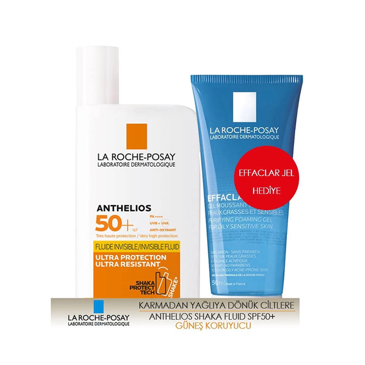 La RocheLa Roche Posay Anthelios SPF50+  Shaka Fluid 50ml & Effaclar Jel 50 Ml HEDİYE