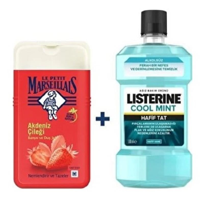 Listerine Listerine Cool Mint Ağız Bakım Suyu 250 ml + Le Petit Marseillais Duş Jeli Akdeniz Çileği 250 ml