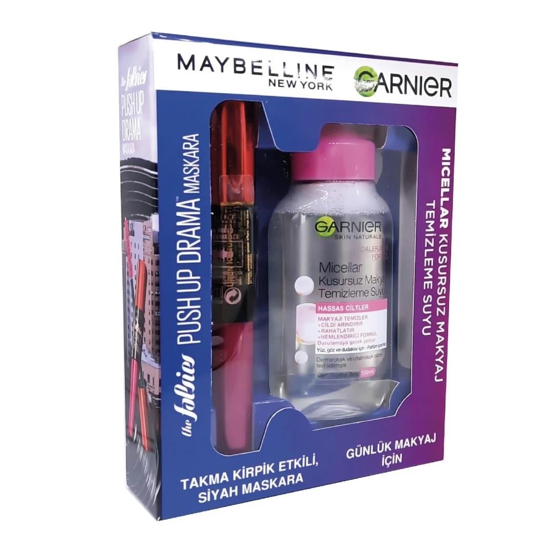 Maybelline Maybelline Falsies Push Up Drama Yoğun Siyah Maskara + Garnier Micellar Water 100 ml