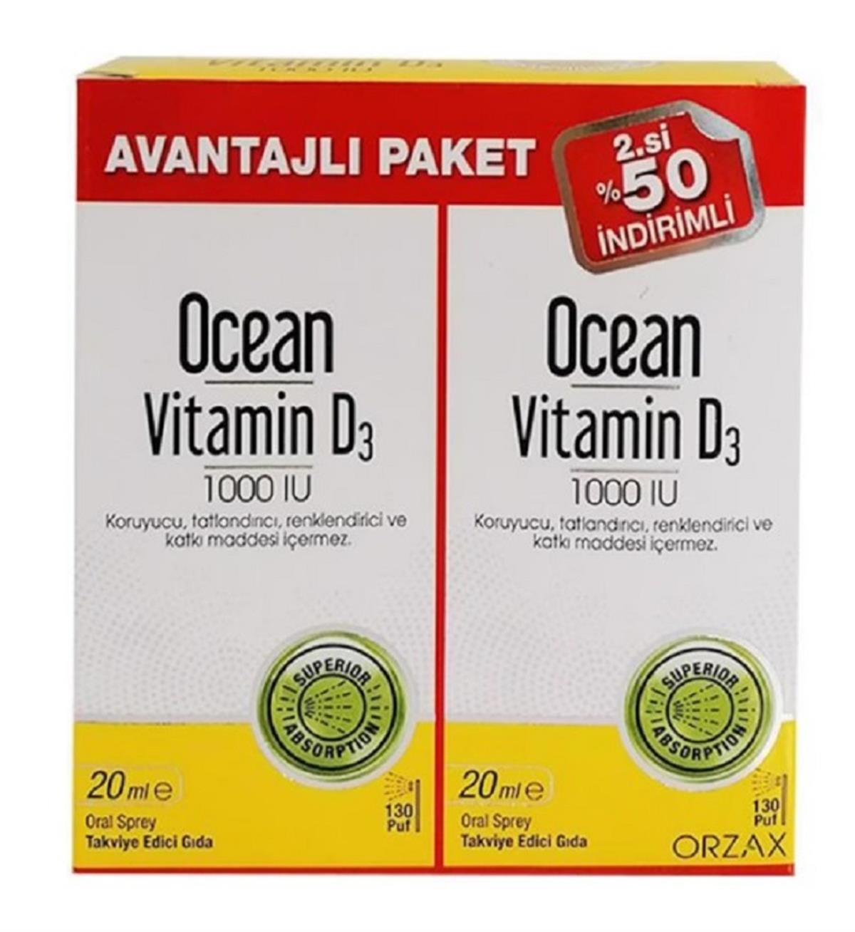OCEAN Ocean Vitamin D3 1000 IU Sprey 20 ml - 2.'si %50 İndirimli