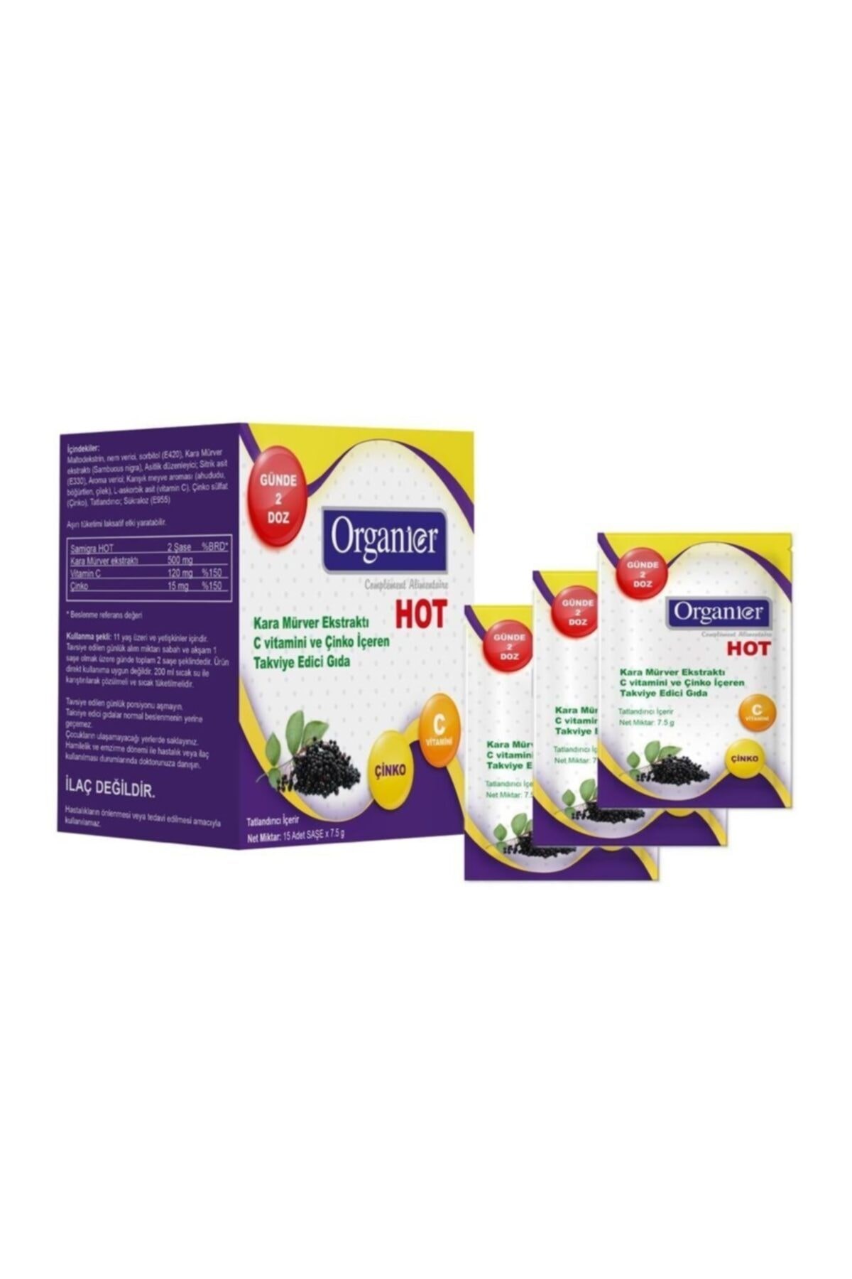 ORGANİER Organier Hot Kara Mürver C Vitamini Çinko 15 Saşe