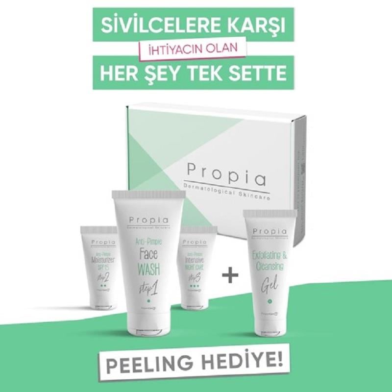Propia Propia İlk Akne Seti - Yıkama Jeli 150 ml + Nemlendirici Krem 40 ml + Gece Onarıcı Krem 40 ml + Peeling Hediye
