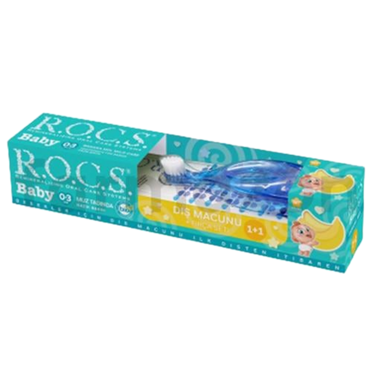 Rocs Rocs Baby 0-3 Yaş Muz Püresi Tadında Diş Macunu 45 gr + Diş Fırçası Seti