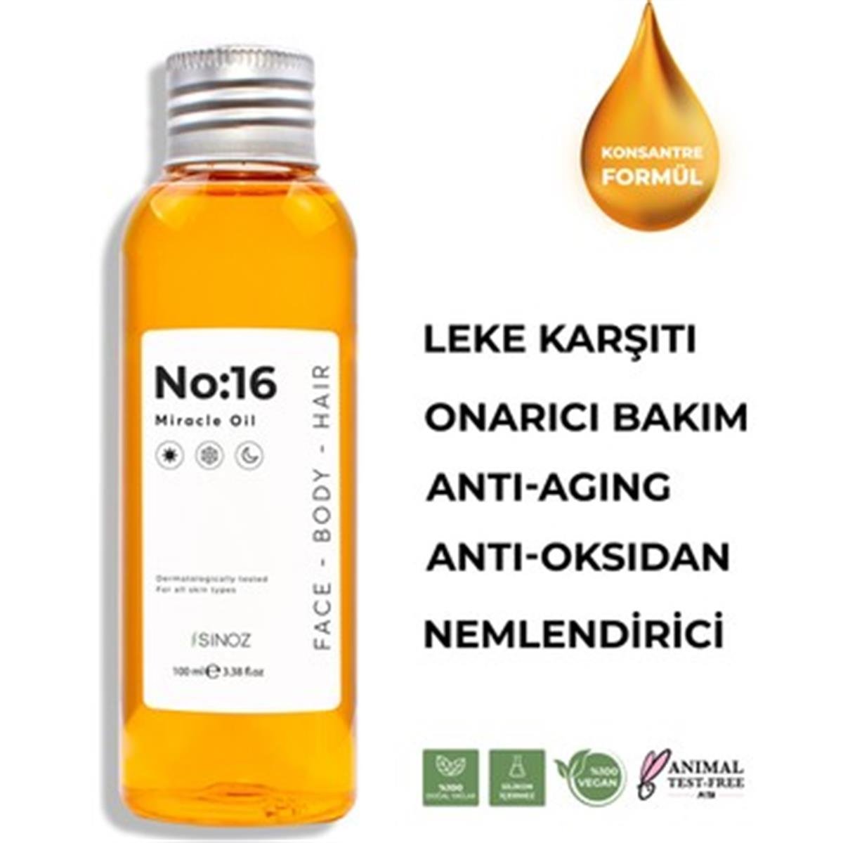 Sinoz Sinoz Mucizevi Bakım Yağı Nemlendirici ve Işıltı Verici No:16 100 ml