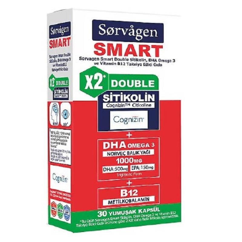 Sorvagen Sorvagen Smart Double Sitikolin Dha Omega 3 ve B12 30 Kapsül