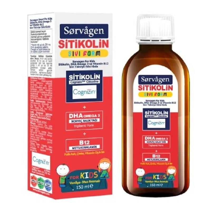 Sorvagen Sorvagen Smart Kids Sıvı Form Sitikolin Dha Omega 3 Norveç Balık Yağı ve B12 150 ml