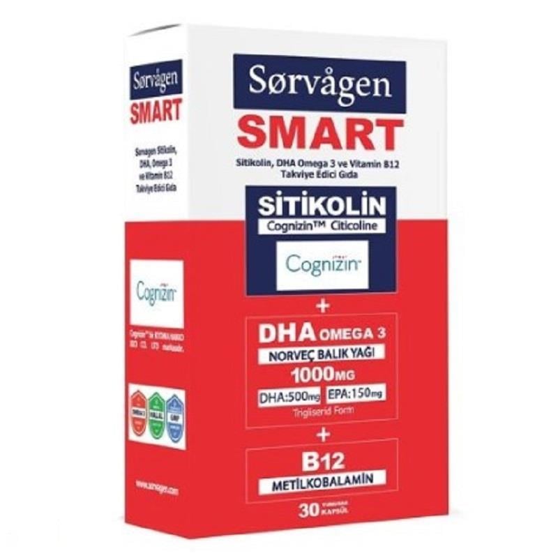 SORVAGEN Sorvagen Smart Sitikolin DHA Omega 3 ve B12 30 Kapsül