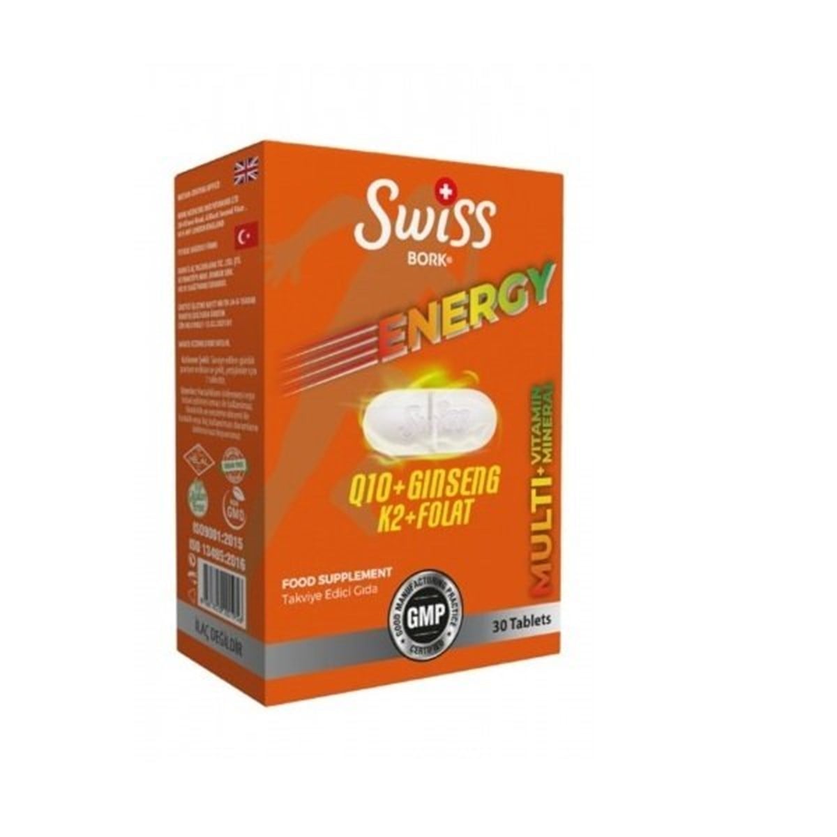SWİSS Swiss Bork Energy Q10 + Gingeng + K2 + Folat 30 Tablet