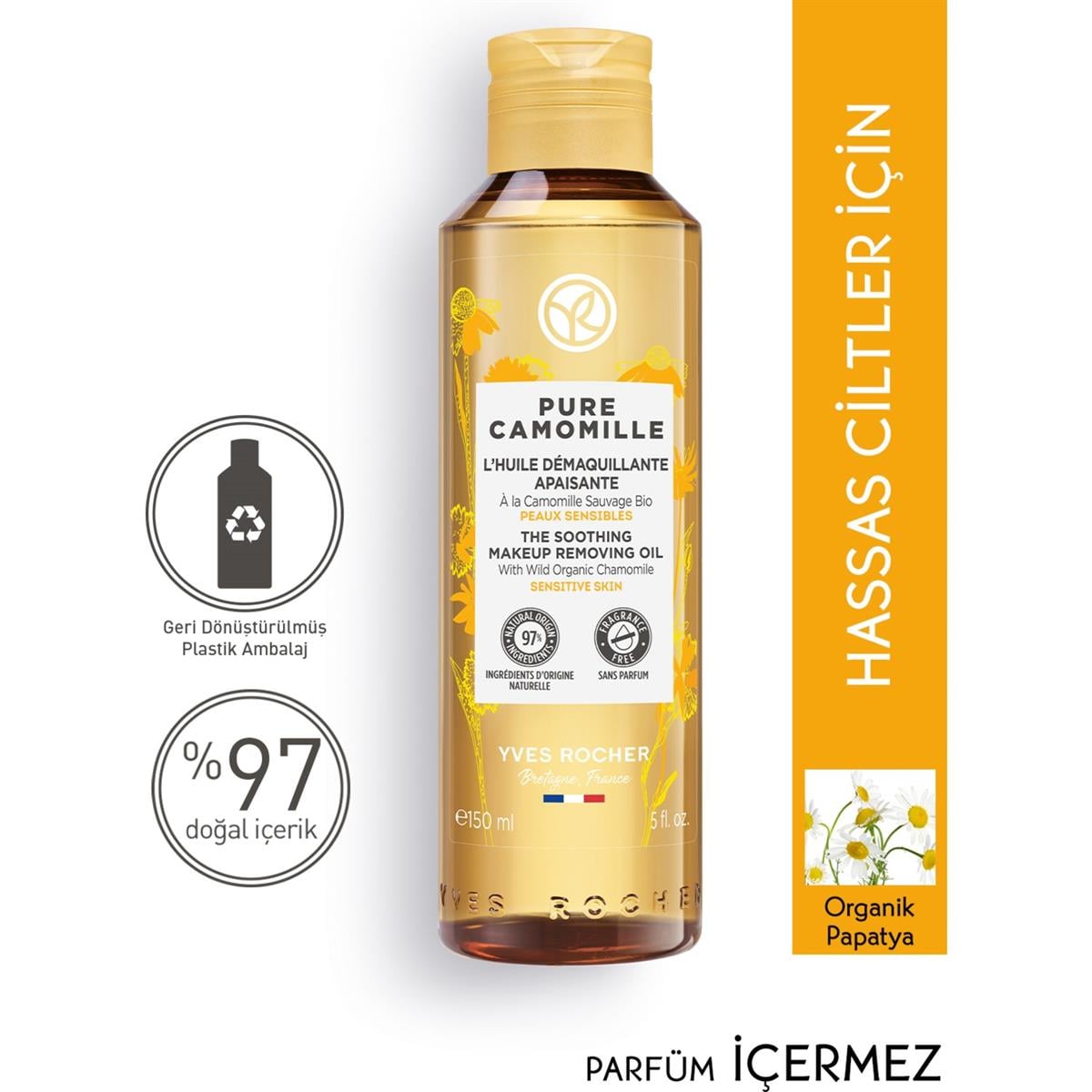 Yves Rocher Yves Rocher Sensitive Camomille Yatıştırıcı Yüz Yıkama ve Makyaj Temizleme Yağı 150 ml