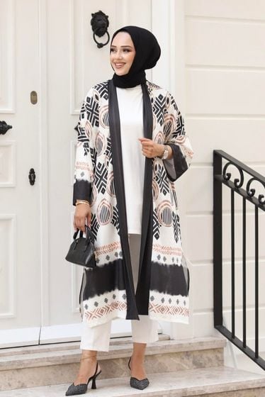 desenli kimono tesettür