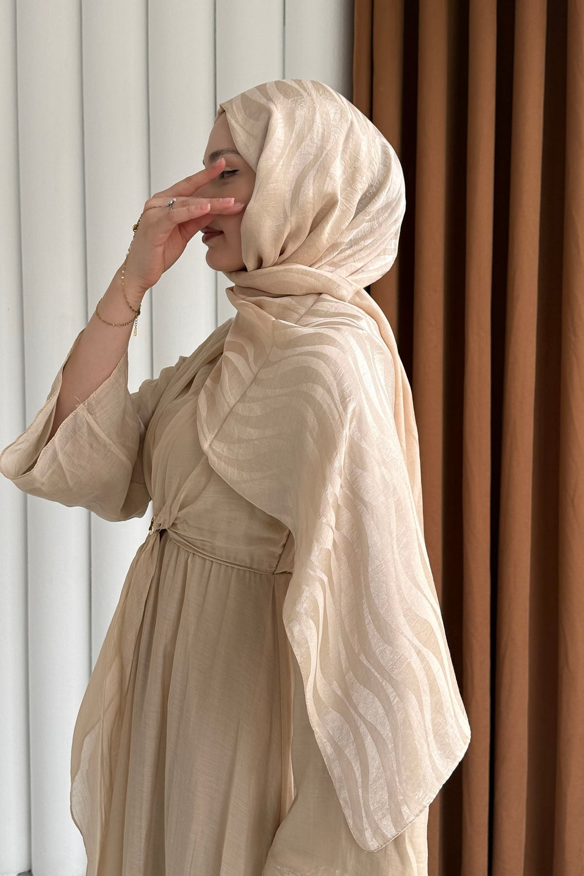 Airobin Zebra Desen Jakar Şal-BEJ