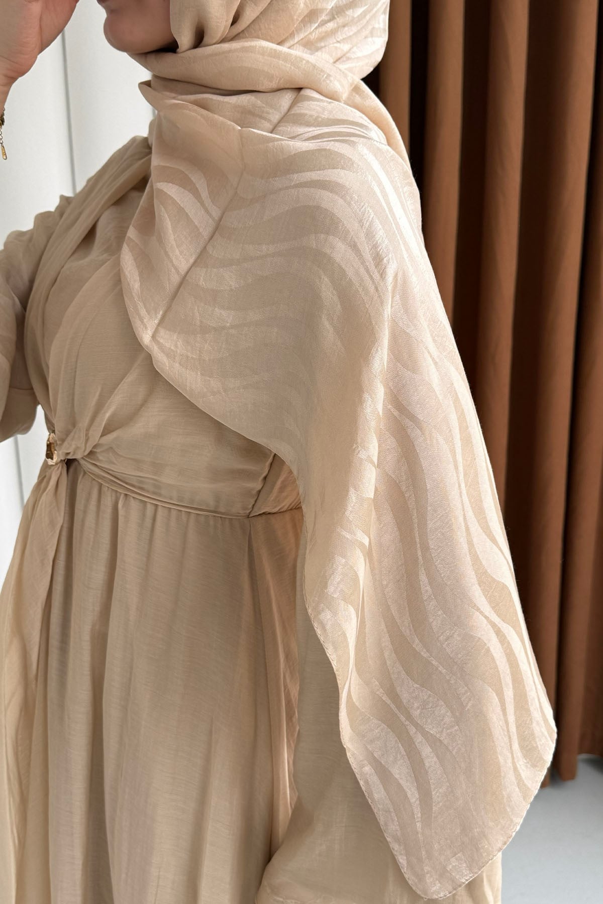 Airobin Zebra Desen Jakar Şal-BEJ