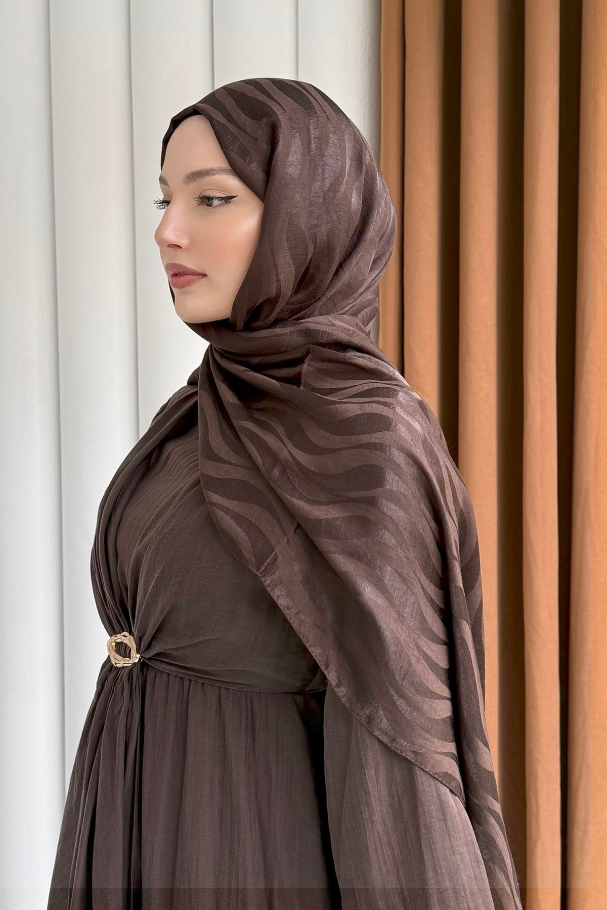 Airobin Zebra Desen Jakar Şal-KAHVERENGİ