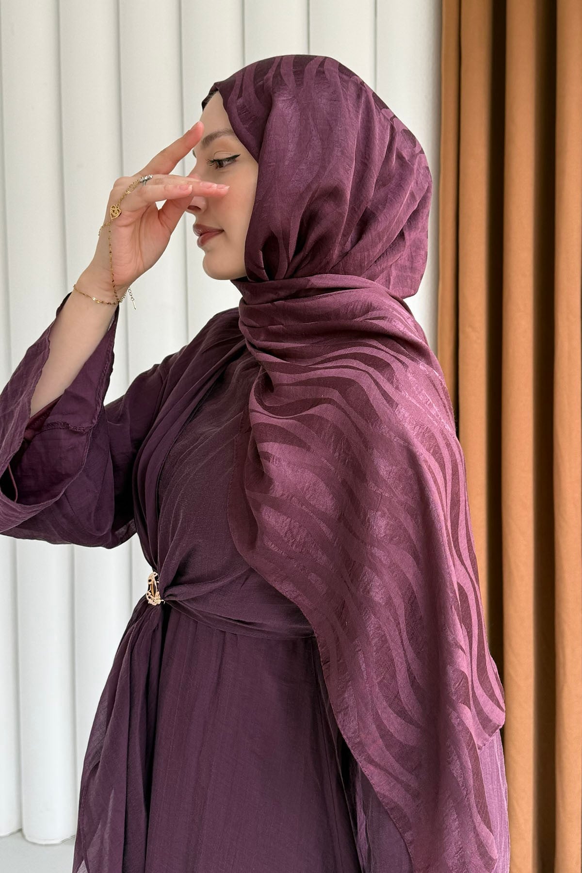 Airobin Zebra Desen Jakar Şal-MÜRDÜM