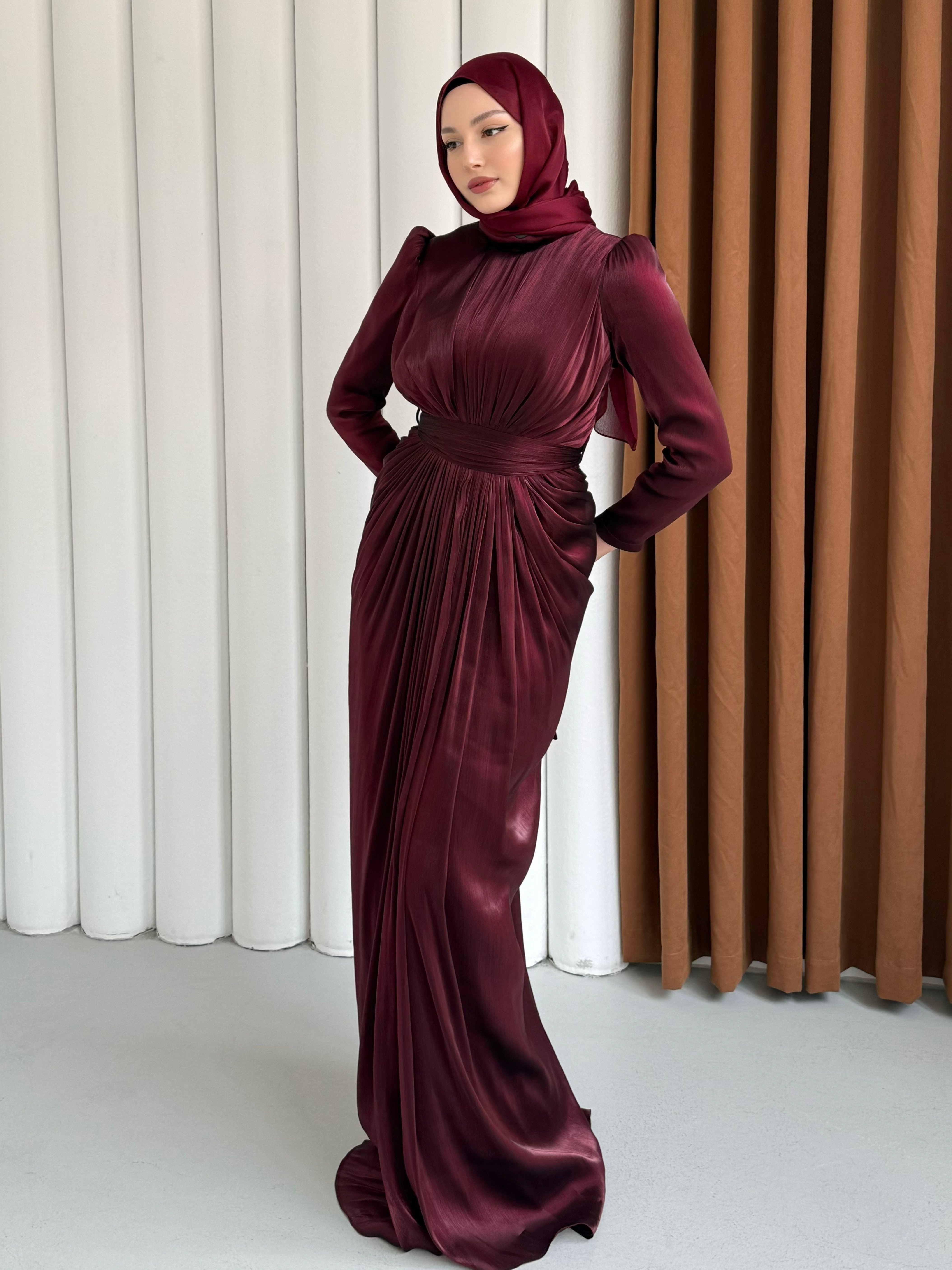 Aura Luxe Tesettür Abiye-BORDO