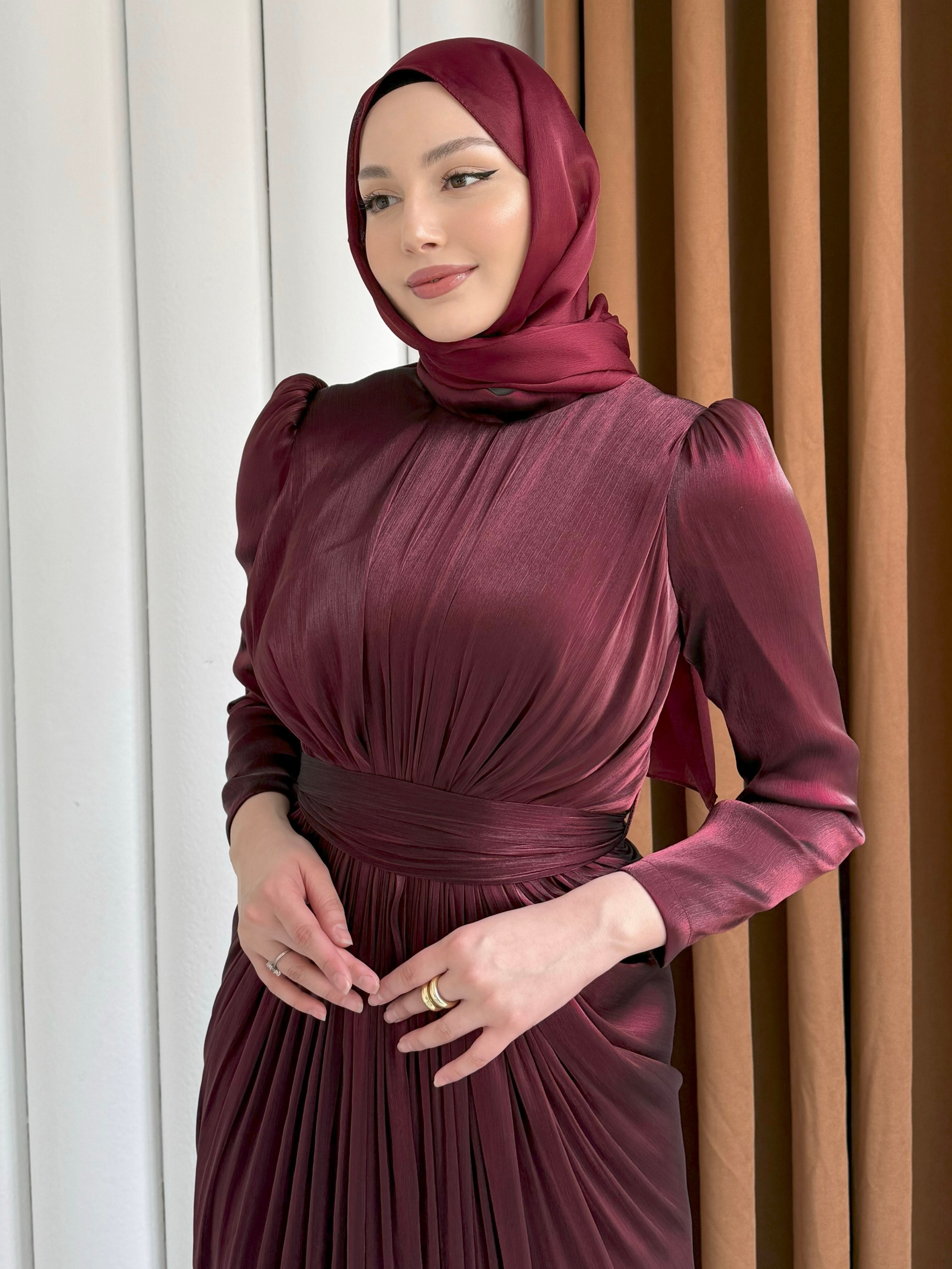 Aura Luxe Tesettür Abiye-BORDO