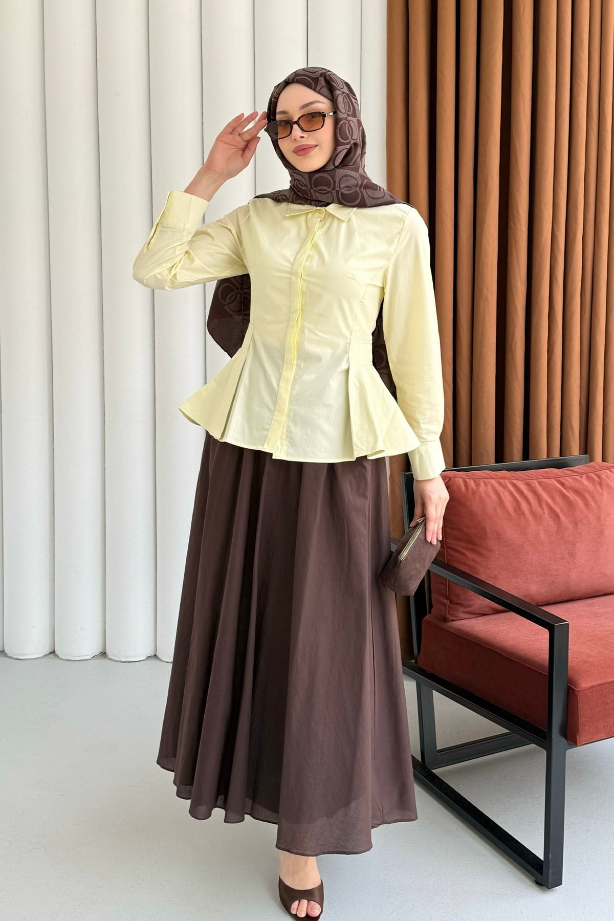 Belden Oturtmalı Düğmeli Gömlek-SARI