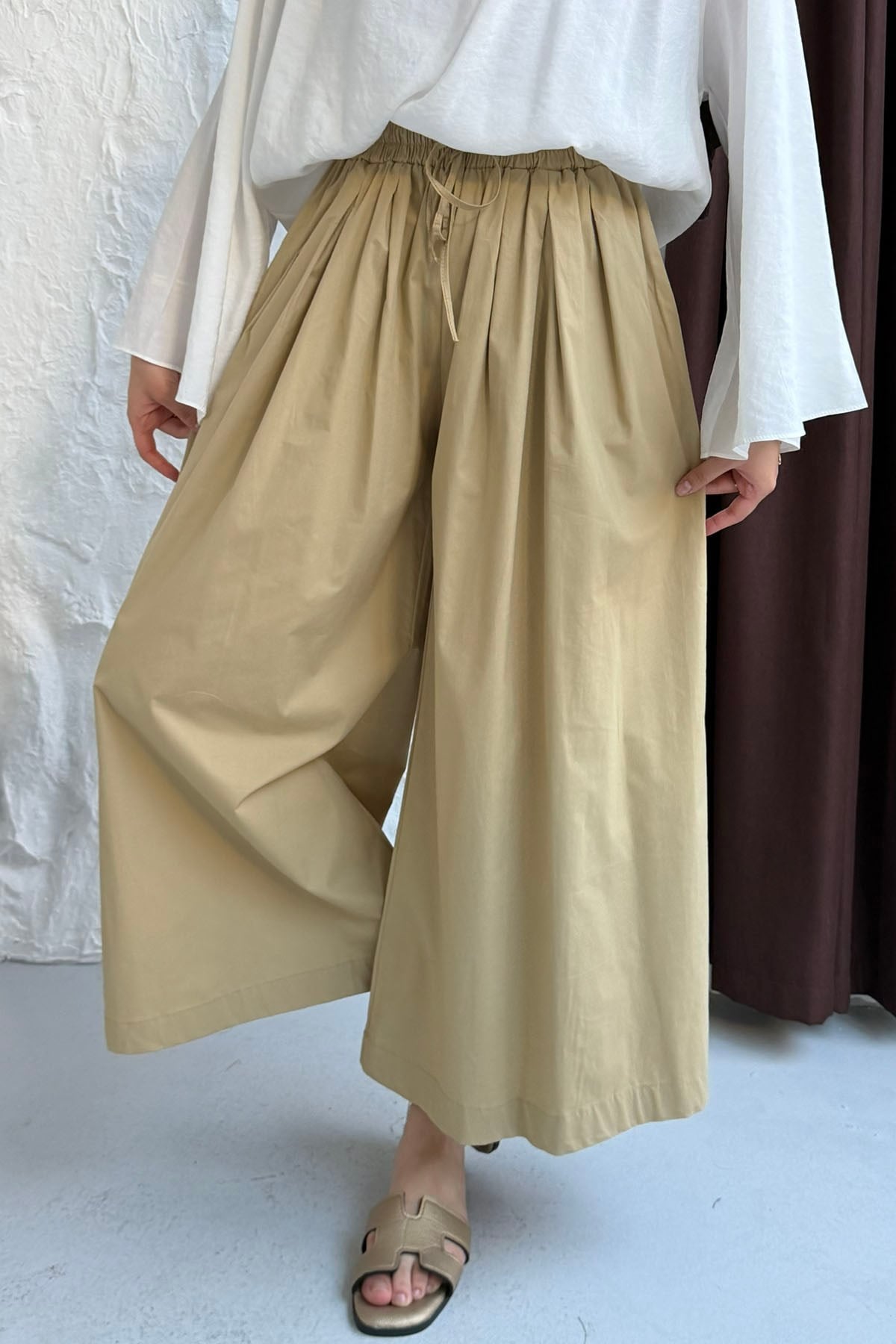 Beli Lastikli Cepli Bol Paça Pantolon-ÇAĞLA YEŞİLİ