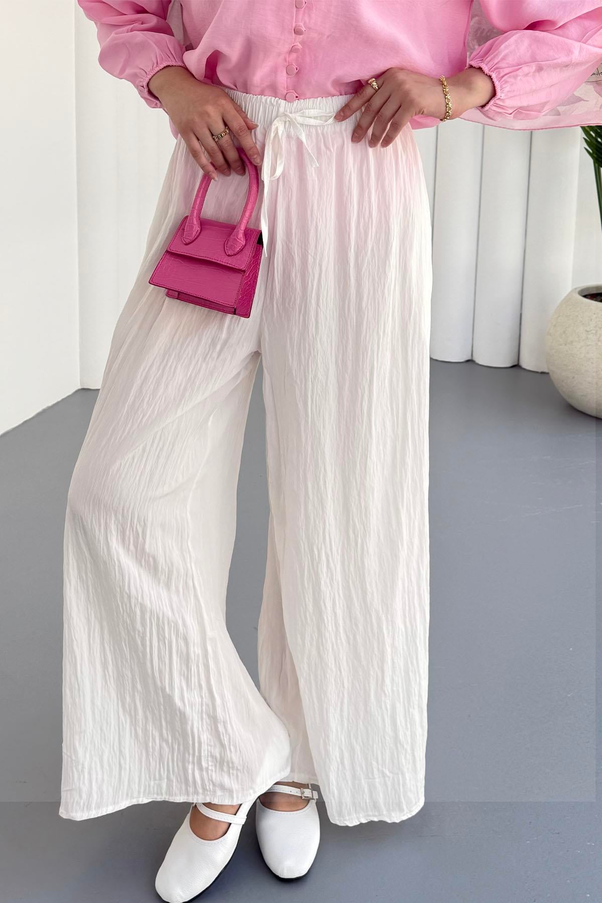 Beli Lastikli Modal Pantolon-BEYAZ