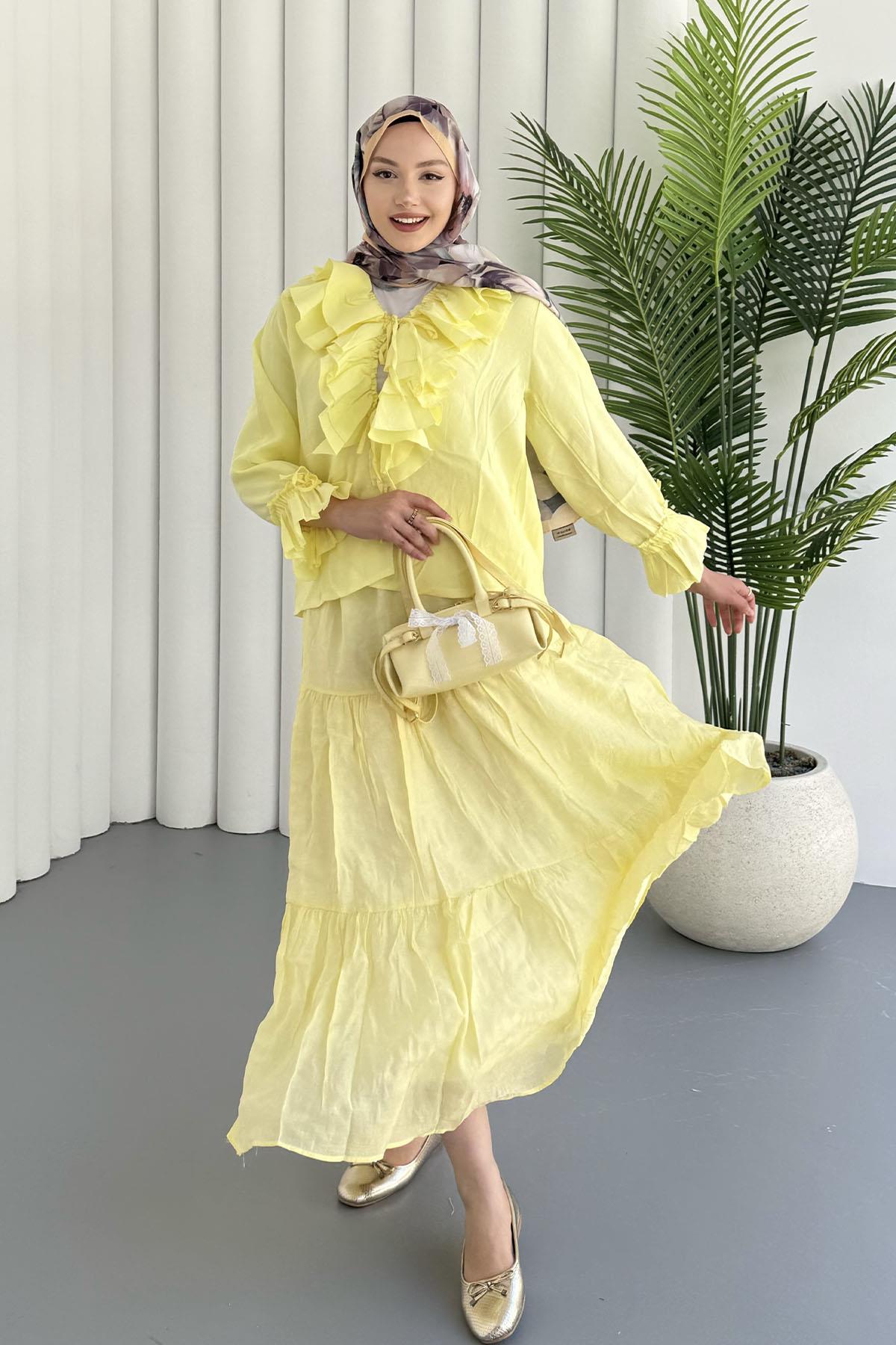 Beli Lastkli Katkatlı Etek-SARI