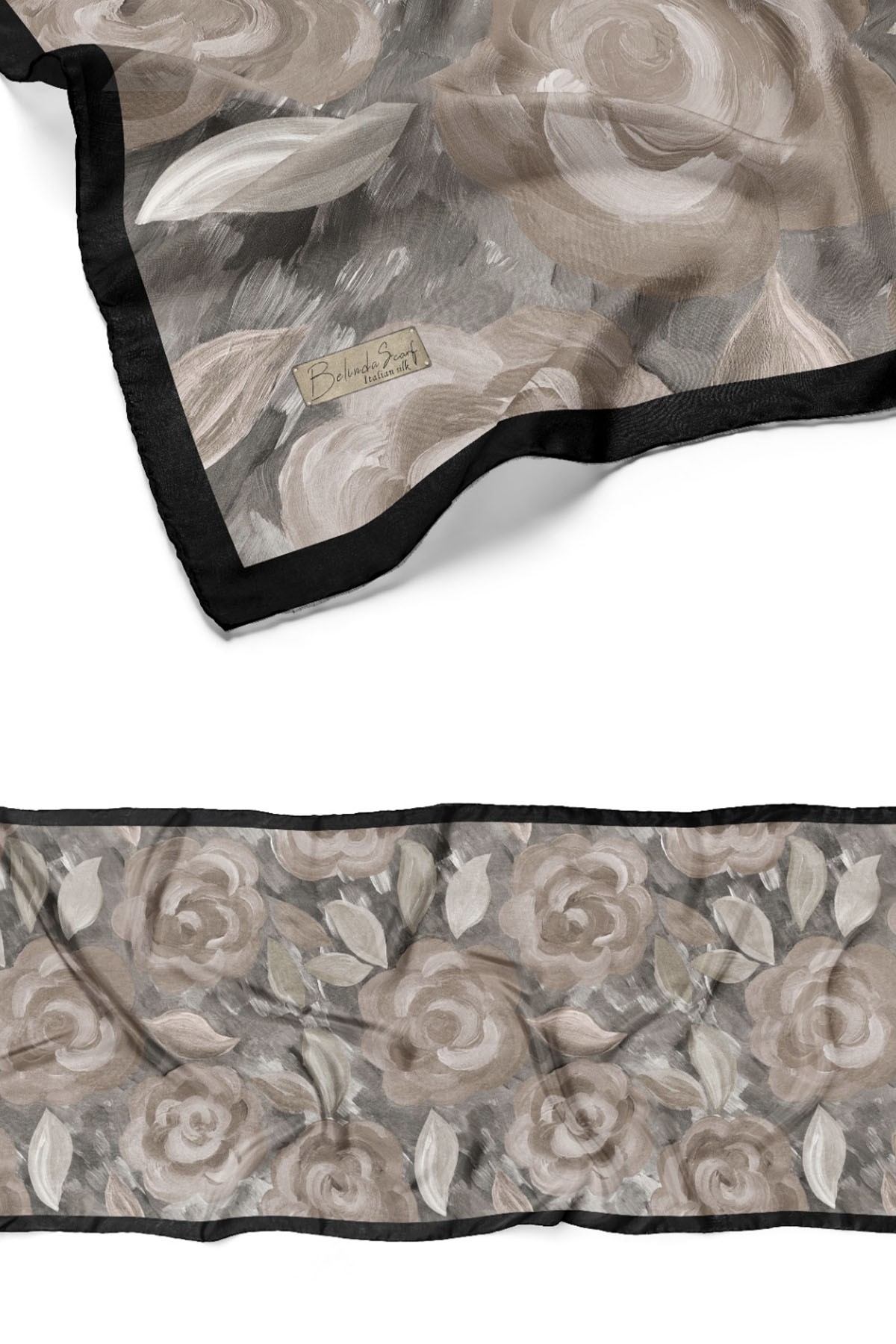 Çiçek Desen Pamuklu İtalyan İpekli Şal-SİYAH
