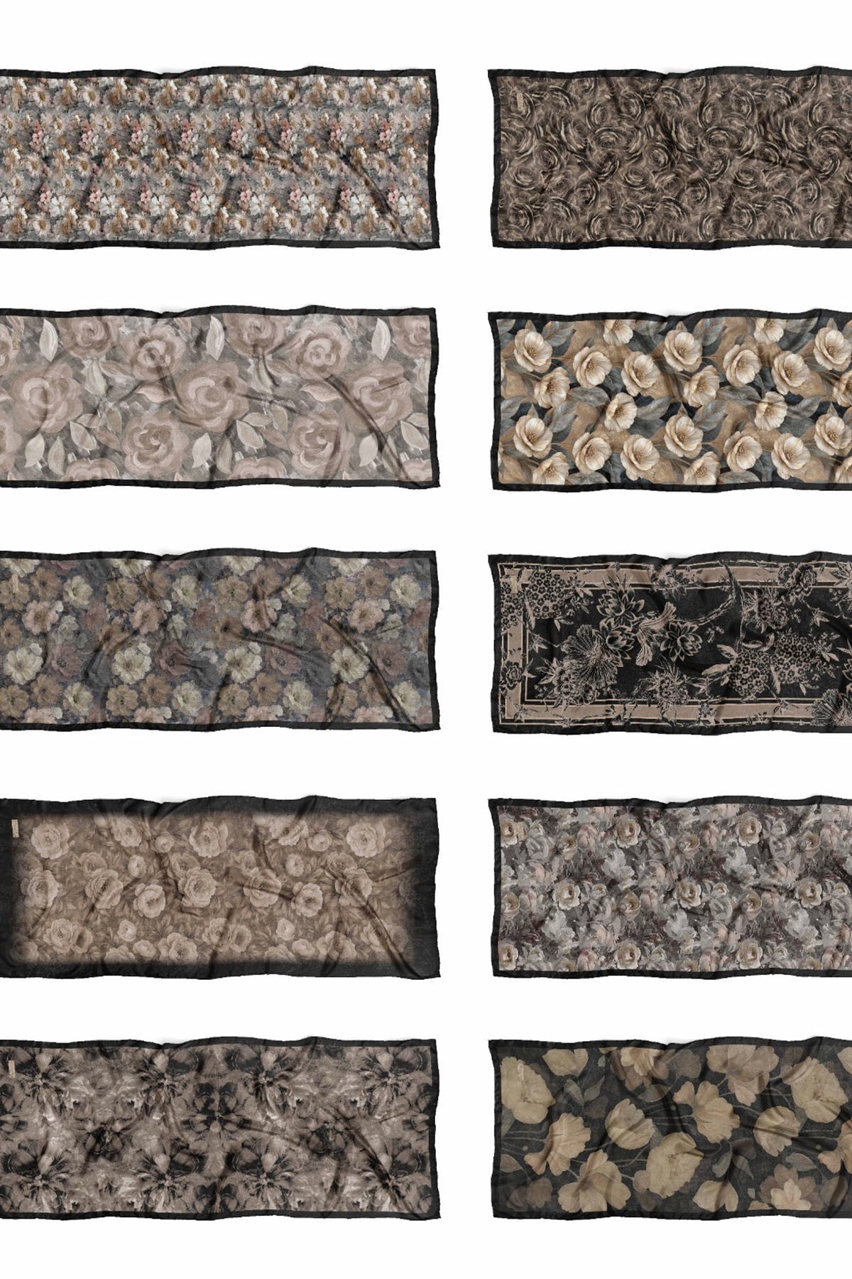 Çiçek Desen Pamuklu İtalyan İpekli Şal-SİYAH