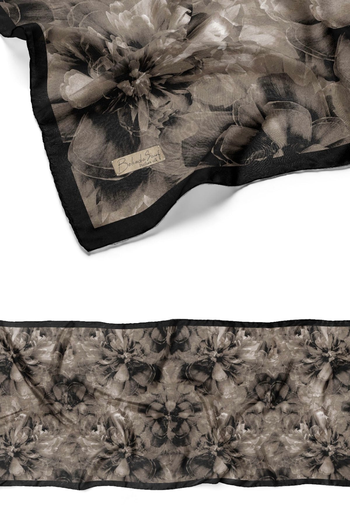 Çiçek Desen Pamuklu İtalyan İpekli Şal-SİYAH