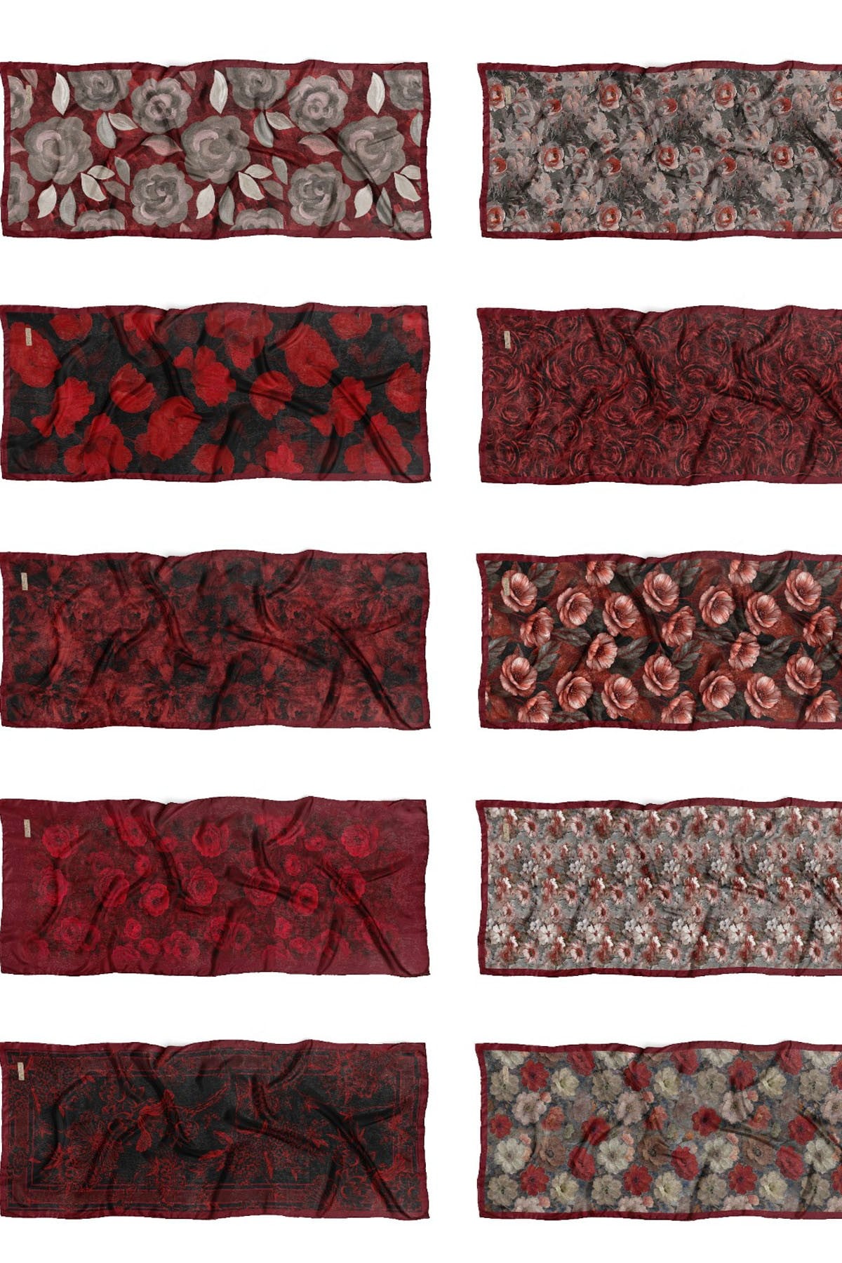 Çiçek Desen Pamuklu İtalyan İpekli Şal-BORDO