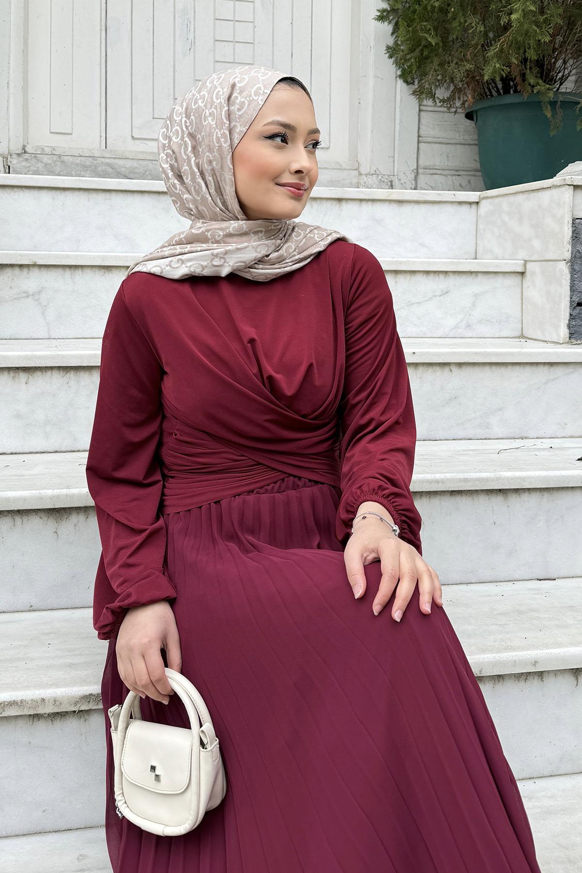 Çift Drapeli Bluz-BORDO