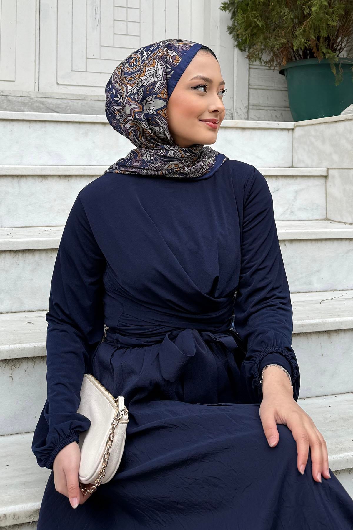 Çift Drapeli Bluz-LACİVERT