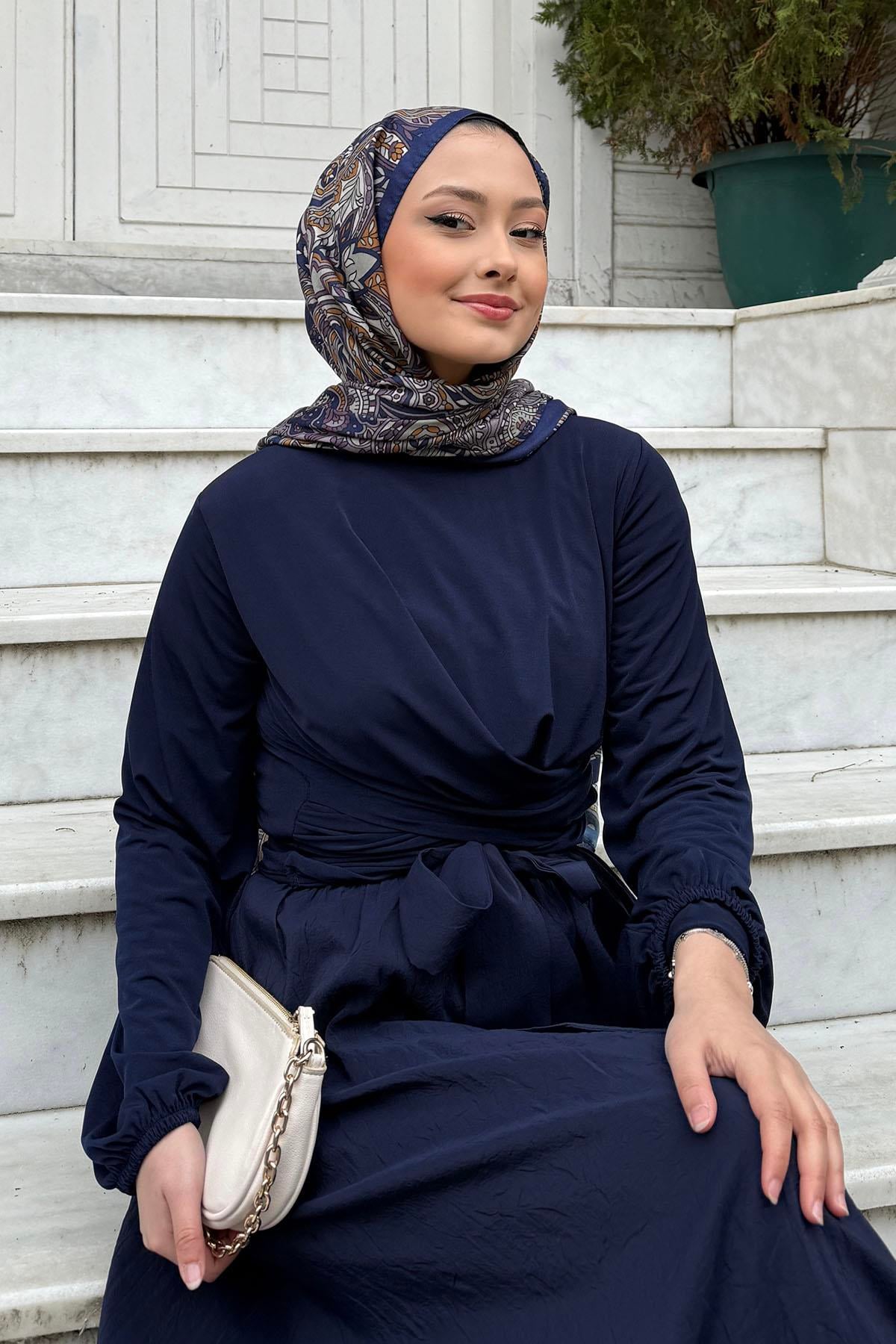 Çift Drapeli Bluz-LACİVERT