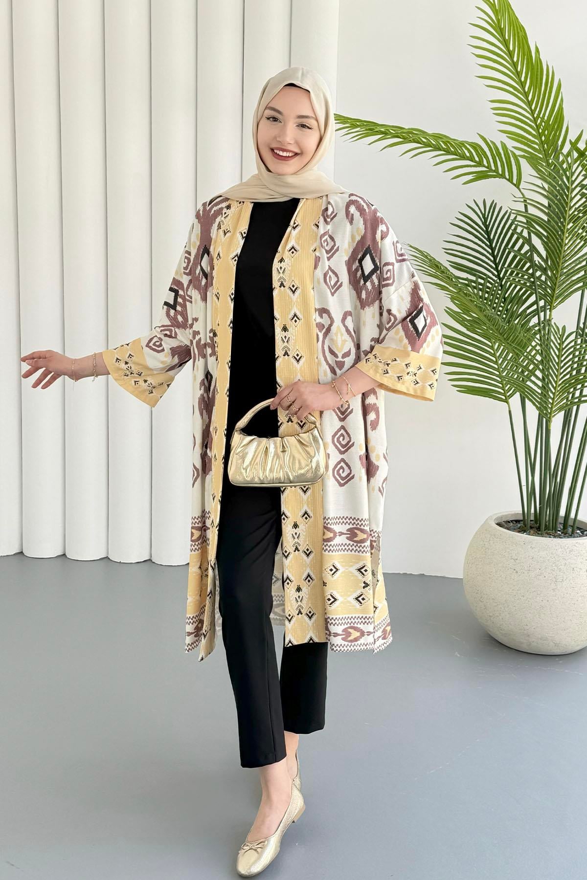 Çini Desen Kimono-KAHVERENGİ