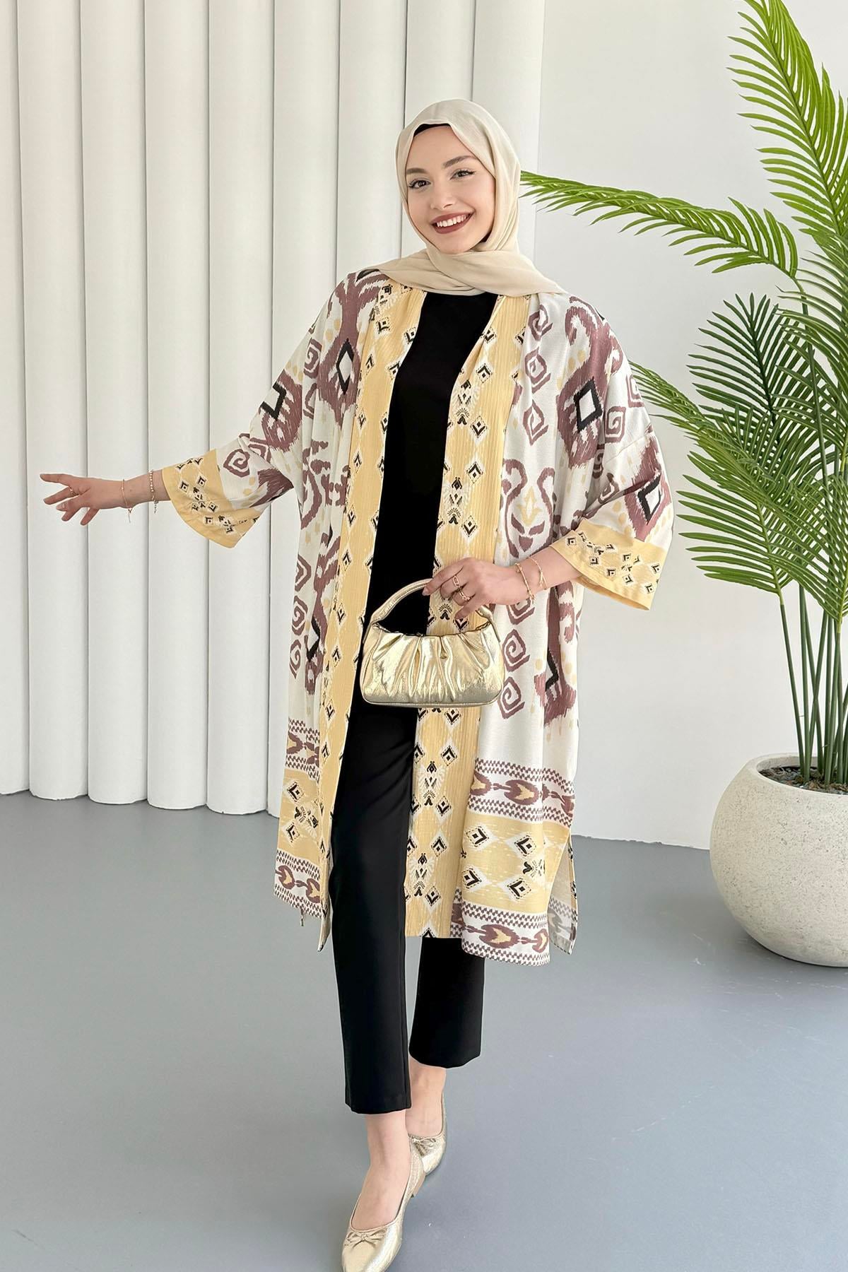 Çini Desen Kimono-KAHVERENGİ
